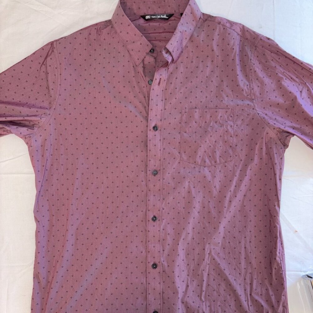 Travis Mathew Tidbits Button Down Heather Tawny Port size Large Short Sleeve